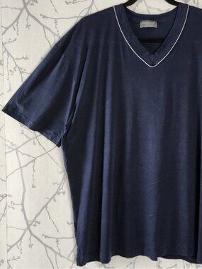 Zimmerli of Switzerland Navy Tencel Jersey V-Neck T-Shirt